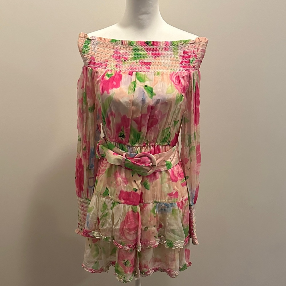 Rococo Sand Vibrant Floral Print Mini Belted Dress